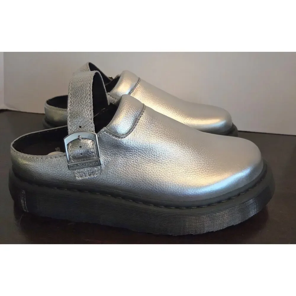 Dr. Martens Laketen Silver Metallic Tumble Leather Slingback Mules Size 13 Mens